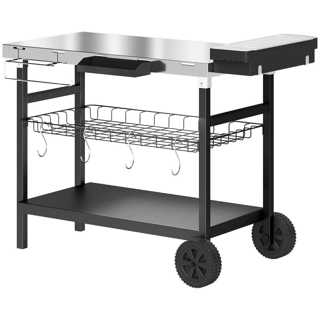 Carrello Barbecue da Esterno ¨C Xylo ¨C Piano Acciaio Inossidabile con Ganci e Porta Spezie Nero