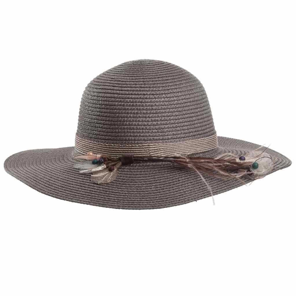 Cappello a tesa larga grigio con finiture eleganti 58