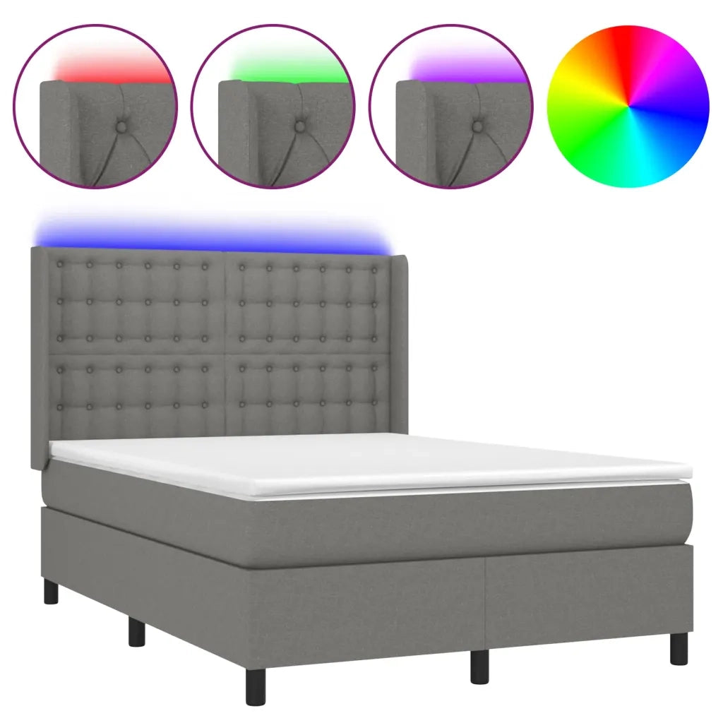 Letto a Molle Materasso e LED Grigio Scuro 140x190cm in Tessuto 3138630