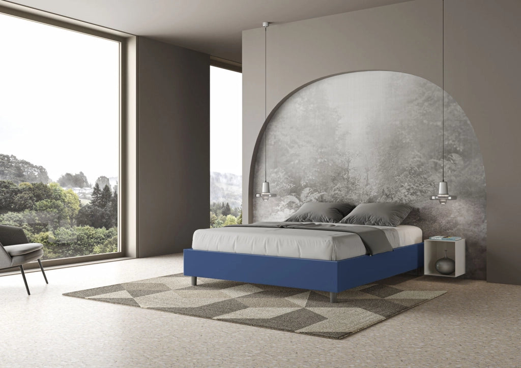 BS COM Letto matrimoniale contenitore apertura comoda imbottito 160x190 similpelle blu