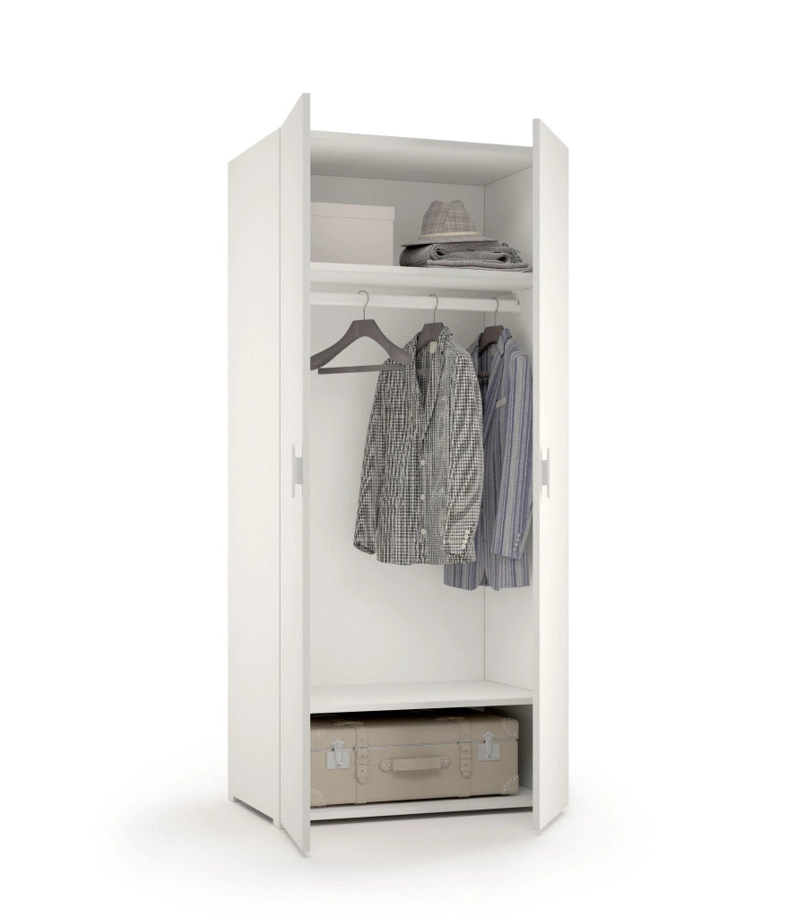 Armadio Camera da Letto Nigella, Guardaroba 2 Ante Appendiabiti Made in Italy, 52.00x180.00h cm Bianco