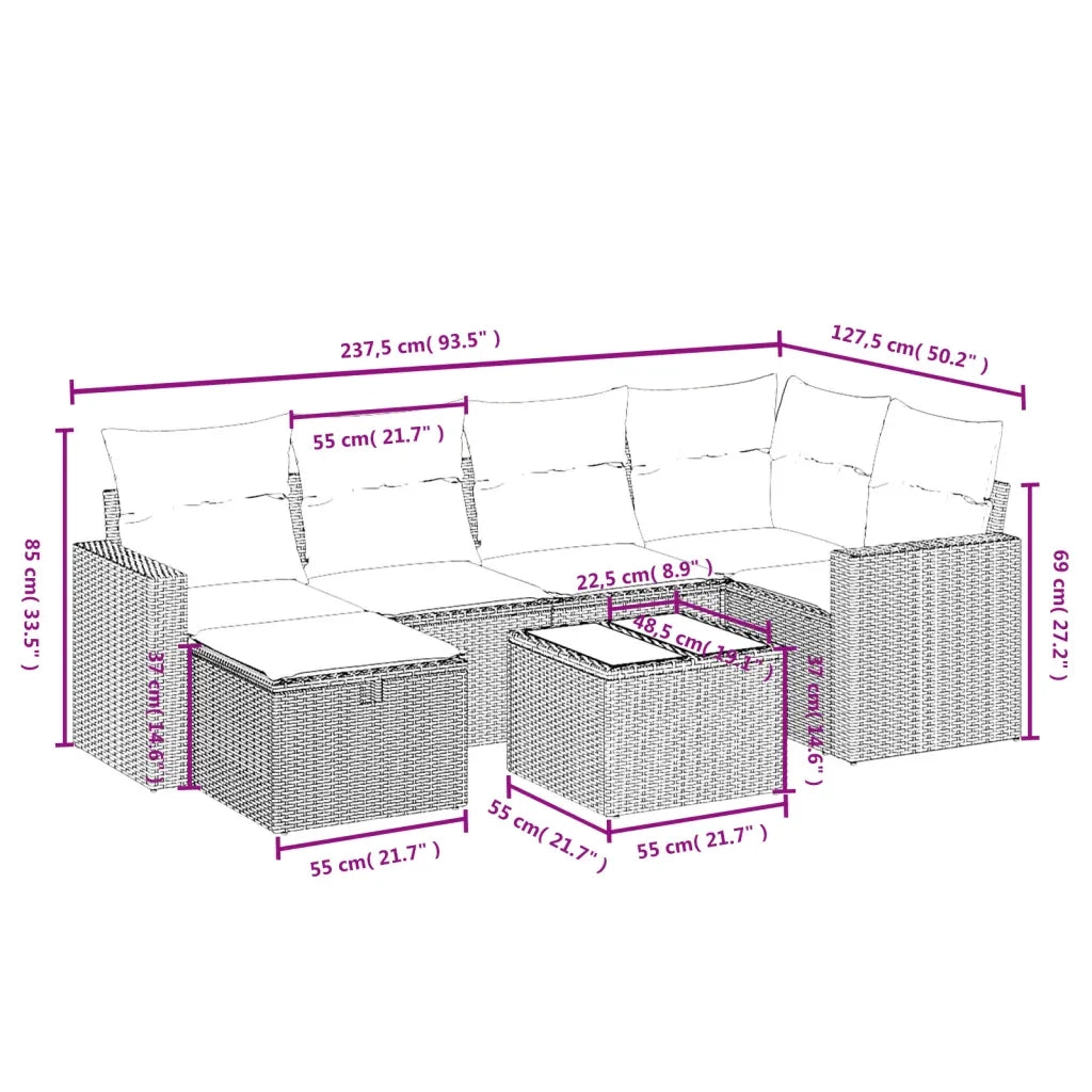 Set Divani da Giardino con Cuscini 7pz Nero Polyrattan 3263492