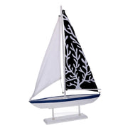 Barca legno corallo naturale e blu cm 32x6,5h47,5