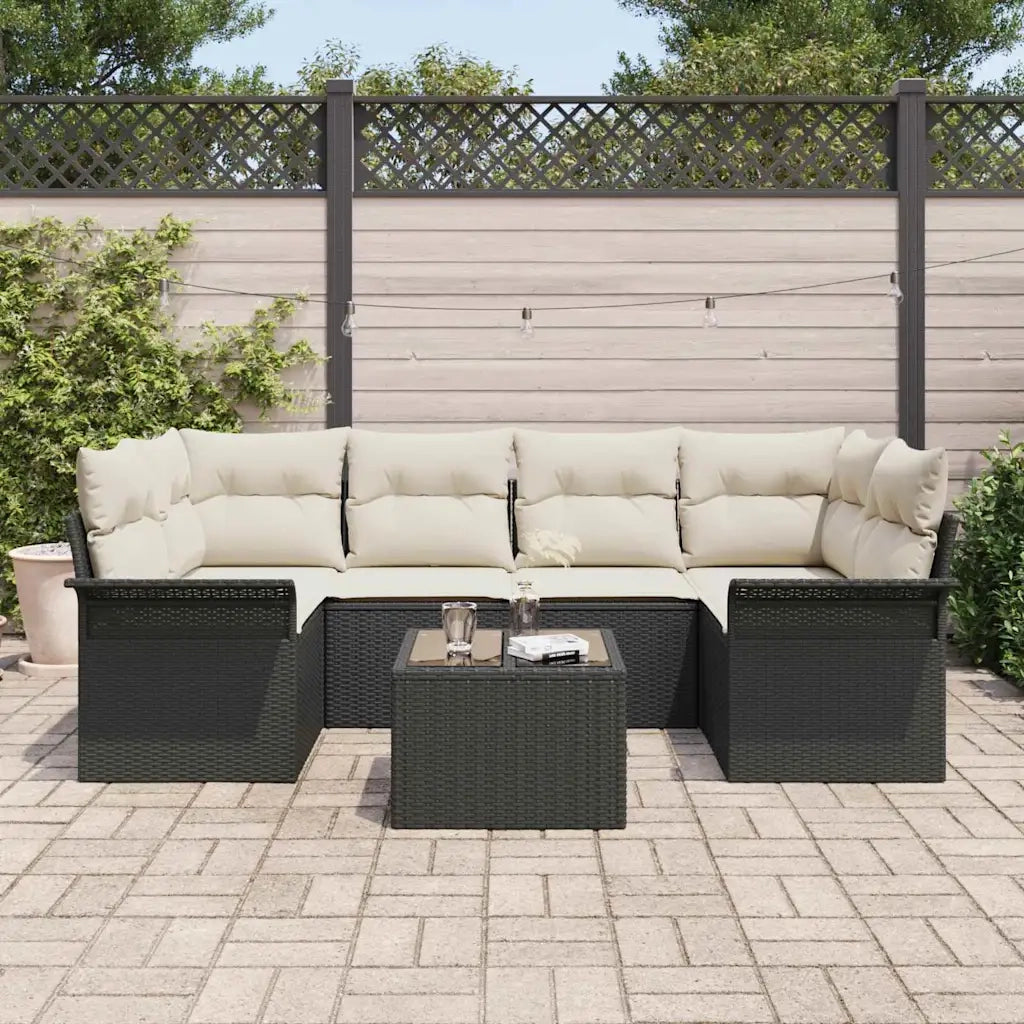 Set Divano da Giardino con cuscino 7 pcs Nero polyrattan