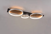 MEDERA PLAFONIERA 3 CERCHI METALLO ALLUMINIO BASE LEGNO NERO CON DIMMERAZIONE AD INTERRUTTORE L. 80CM LED 33W 3800lm, 3000K