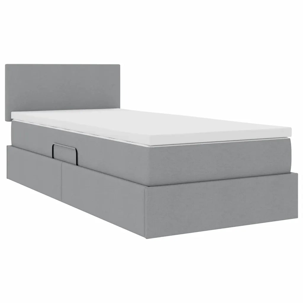 Letto con contenitore e LED Grigio chiaro 100 x 200 cm Tessuto
