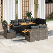 Set Divano da Giardino 9pz con Cuscini Grigio Polyrattan Acacia 3327616
