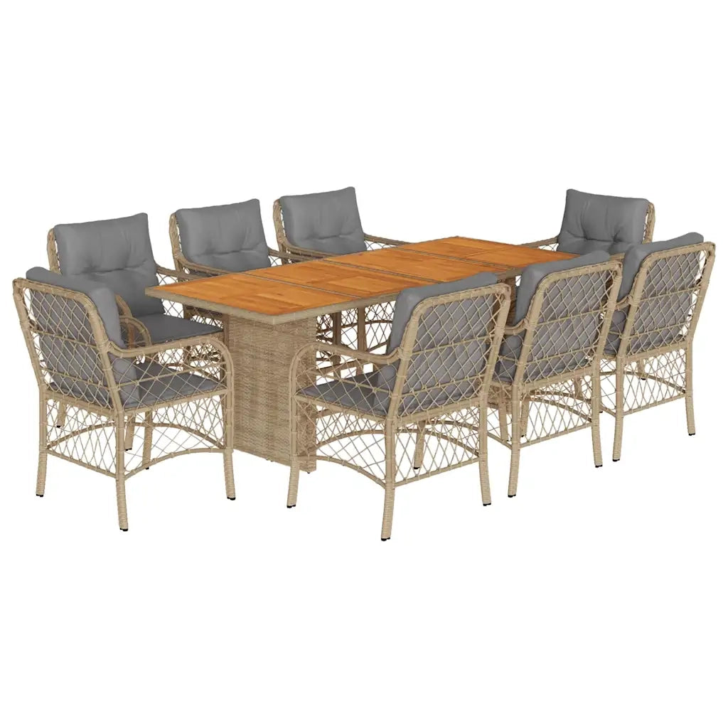 Set Pranzo da Giardino 9 pz con Cuscini Beige Misto Polyrattan