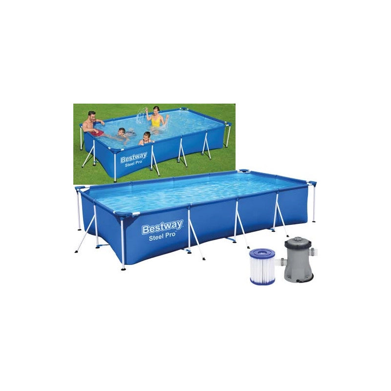 Piscina fuori terra rettangolare con telaio in acciaio e pompa filtro inclusa, 400x211x81 cm capacità 5700 L per giardino - Bestway