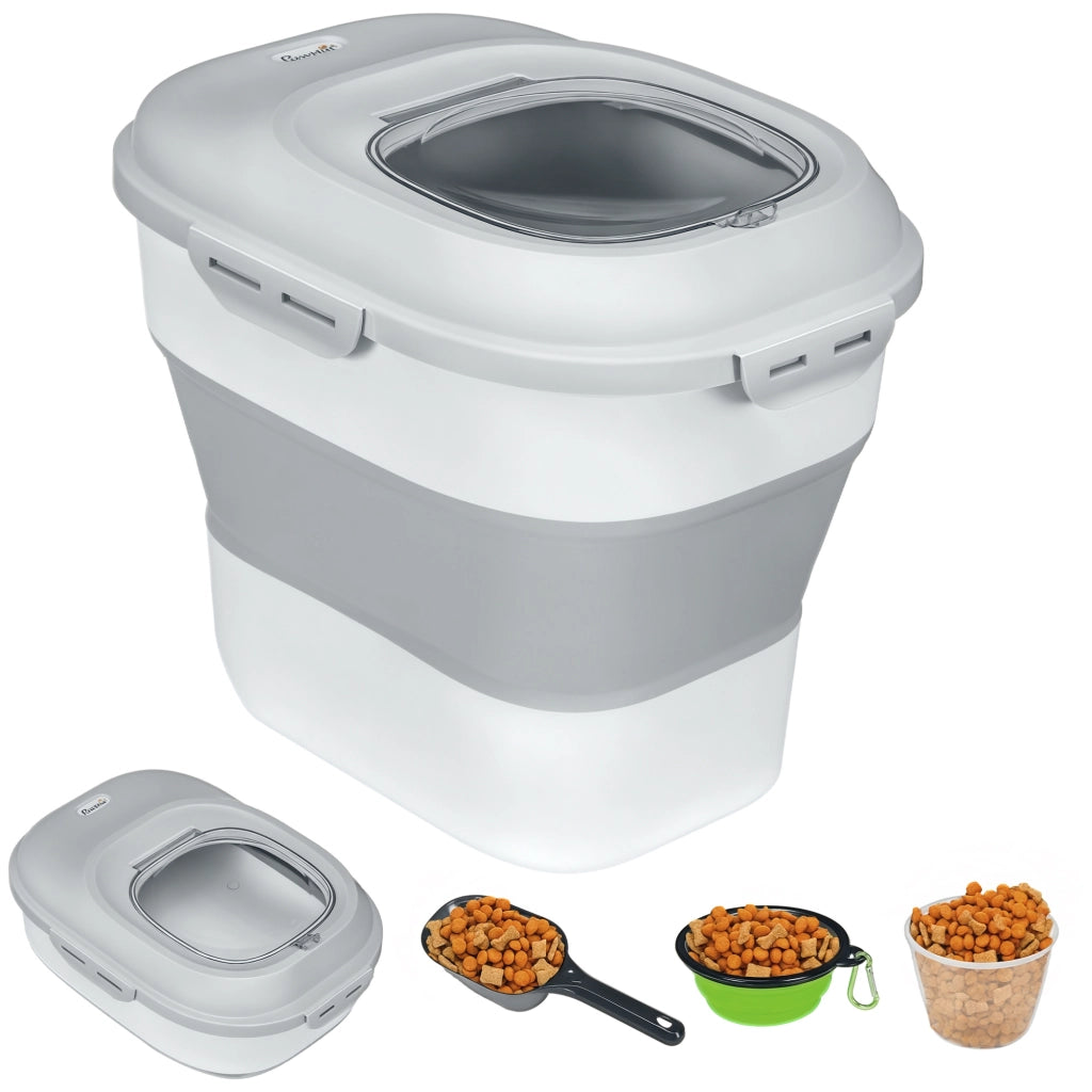 Contenitore per Crocchette Cani Pieghevole ¨C Xylo ¨C 25L Ermetico con Ruote Grigio 44x32x37cm