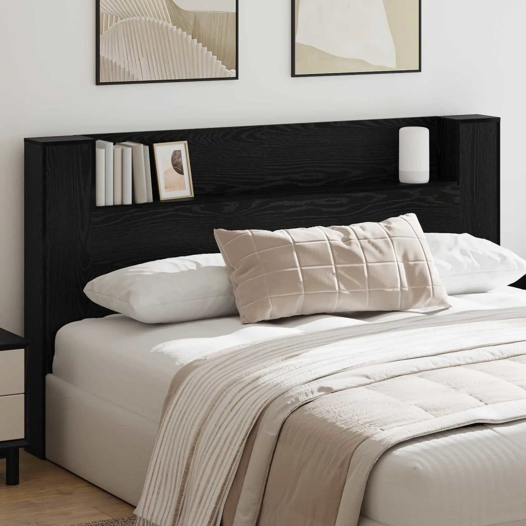 Testata con Mobile e LED Rovere Nero 180 x 16,5 x 103,5 cm 8006575