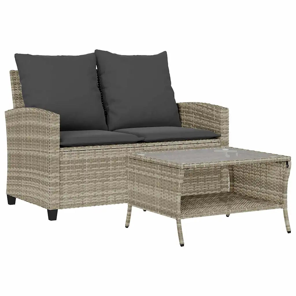 Divano 2 Posti con Cuscini e Tavolo Grigio Chiaro Polyrattan 4103850