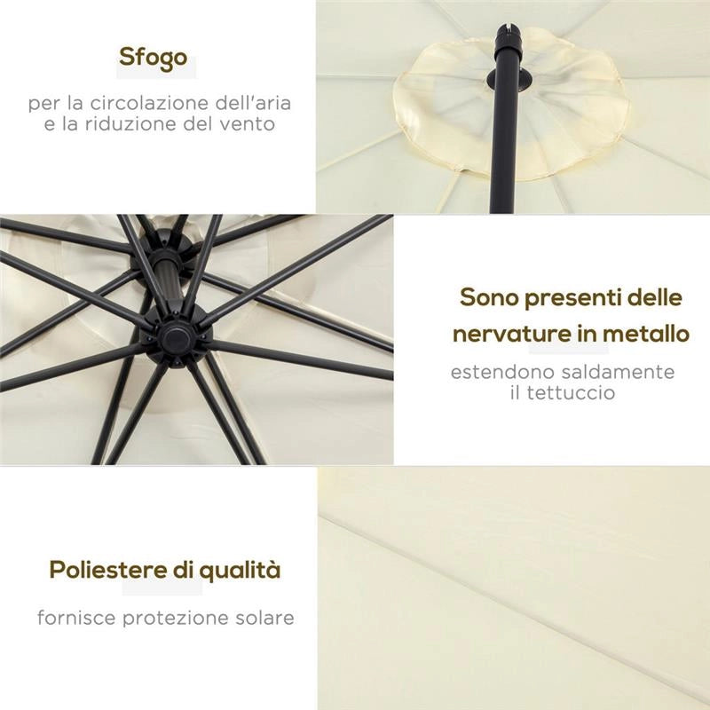 OMBRELLONE PARASOLE DA GIARDINO TONDO DA 300 CM COLORE BEIGE