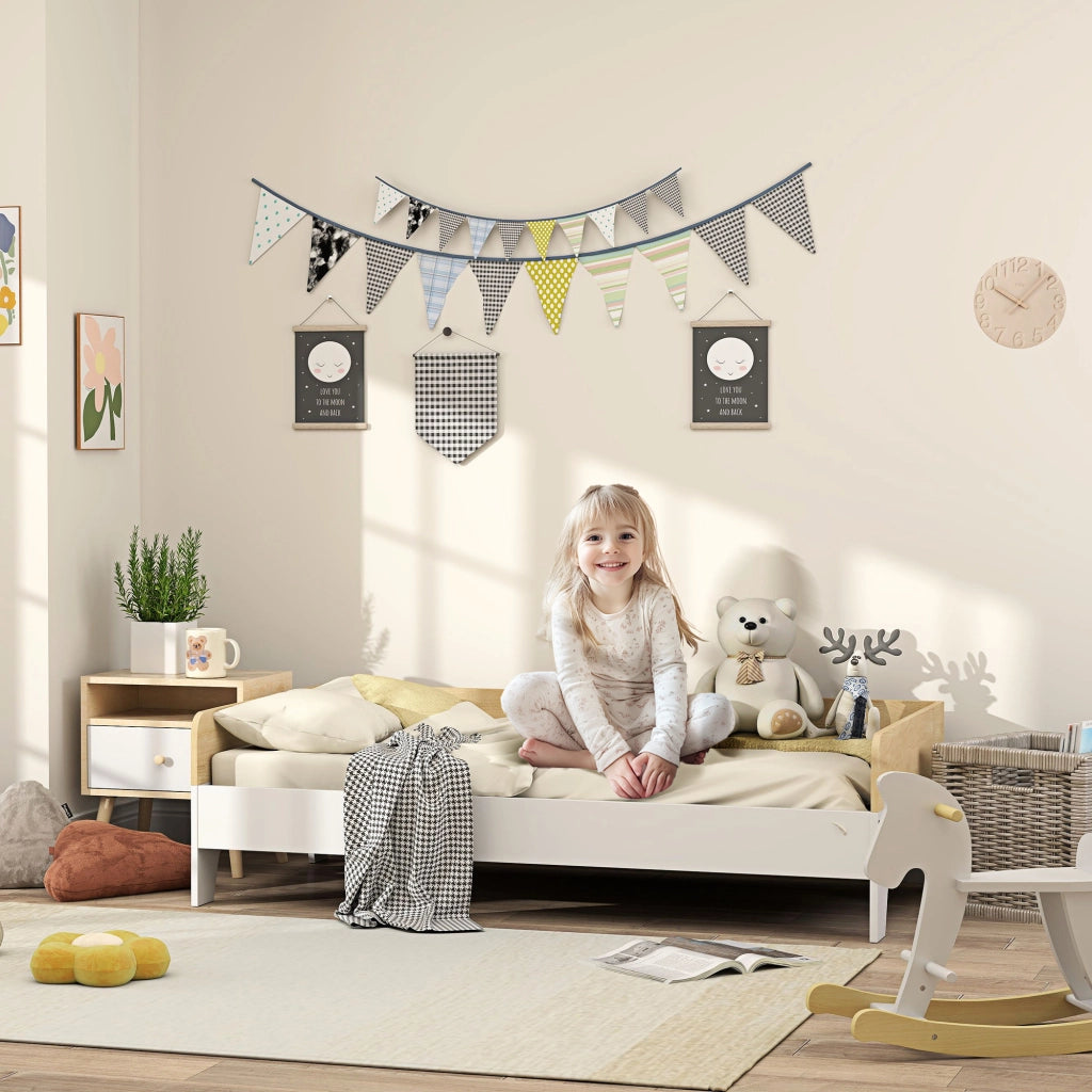 Letto Singolo per Bambini in Legno ¨C Minimal ¨C Bianco e Naturale 140x70 cm