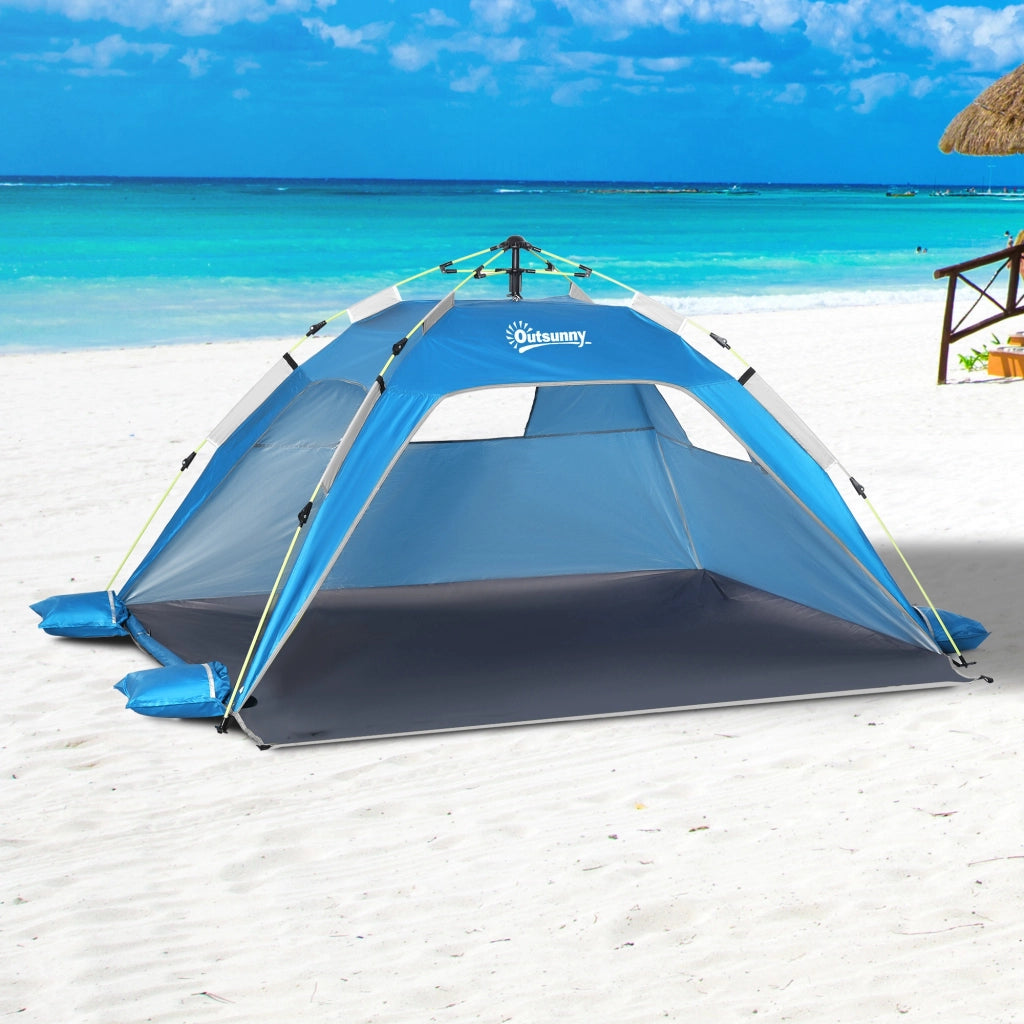 Tenda da Spiaggia Pop Up ¨C zephmum ¨C Blu Cielo e Grigio, Poliestere e Fibra di Vetro, 220x173x120 cm
