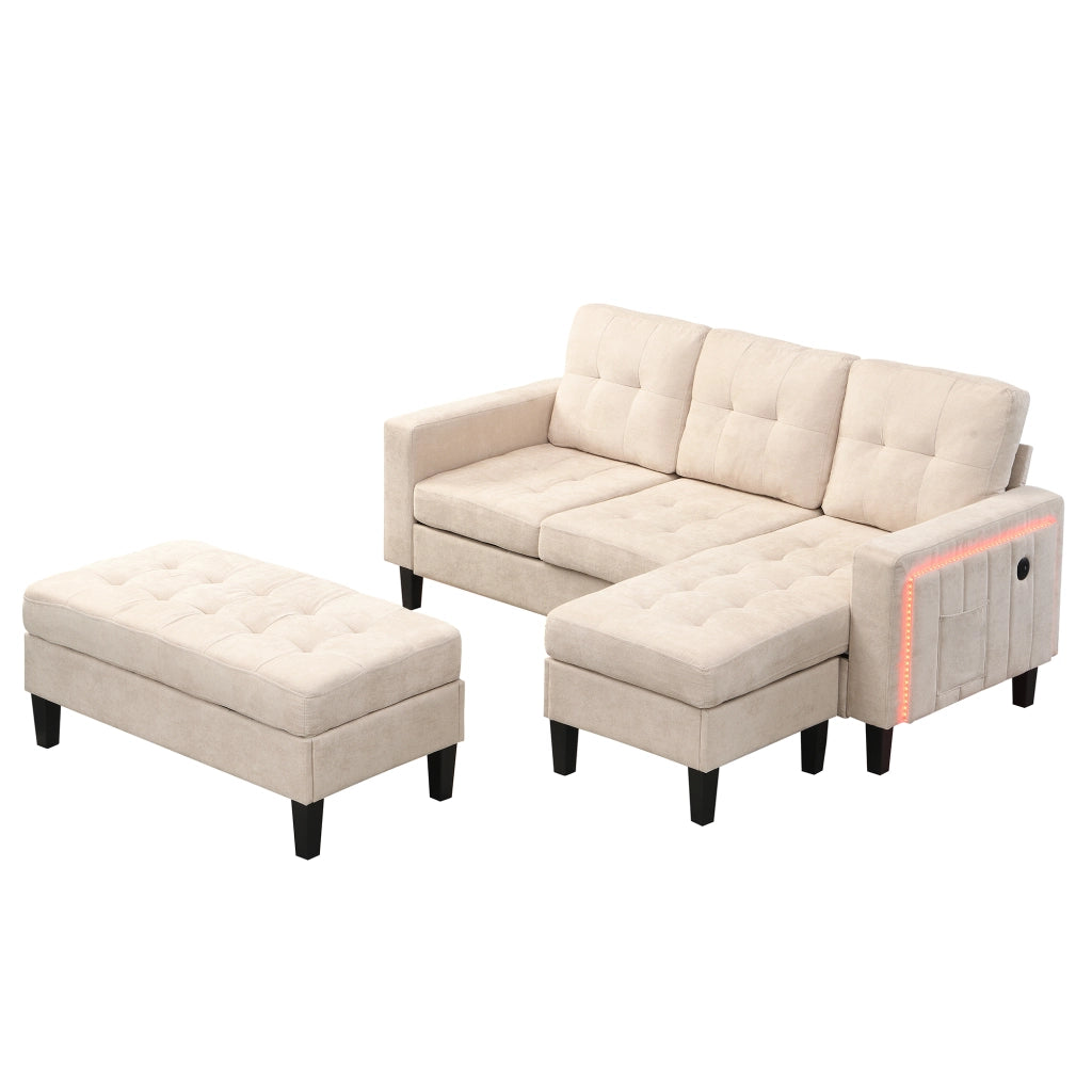 Divano angolare modulare con pouf e LED ¨C MINIMAL ¨C 3 posti + chaise longue