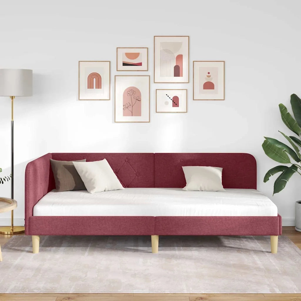 Cornice del letto ad angolo Rosso Vino 90 x 190 cm Tessuto