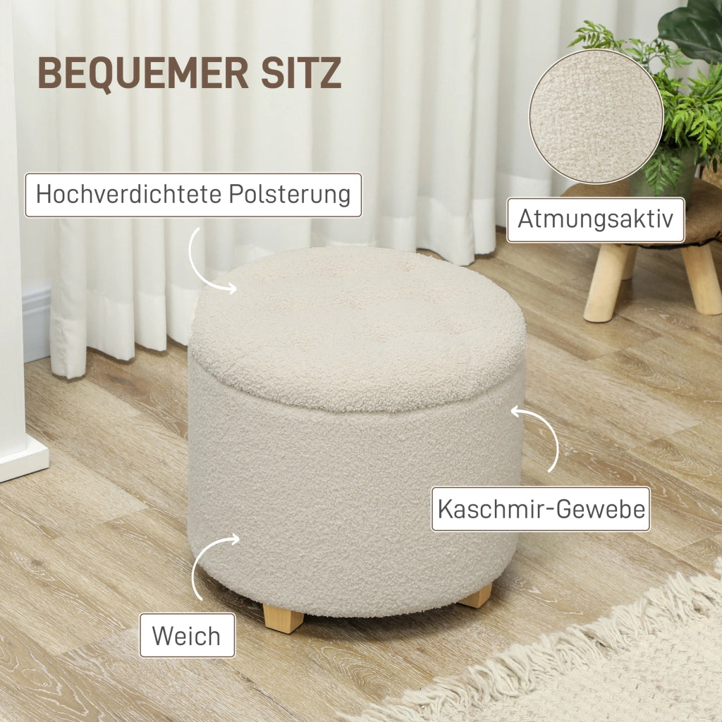 Pouf rotondo con contenitore e coperchio ¨C Zephmum ¨C Gambe in legno, crema