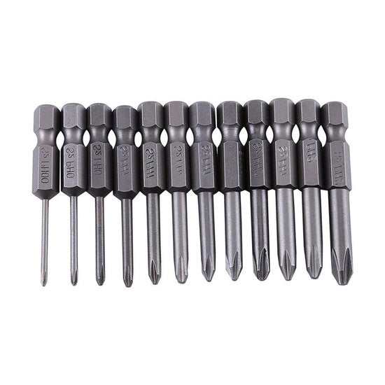 Set di Bit per Trapano a Maggiore di 12 pezzi, tipo Ph00, con Asta a 1/4 Pollici e Testa a Maggiore Magnetica