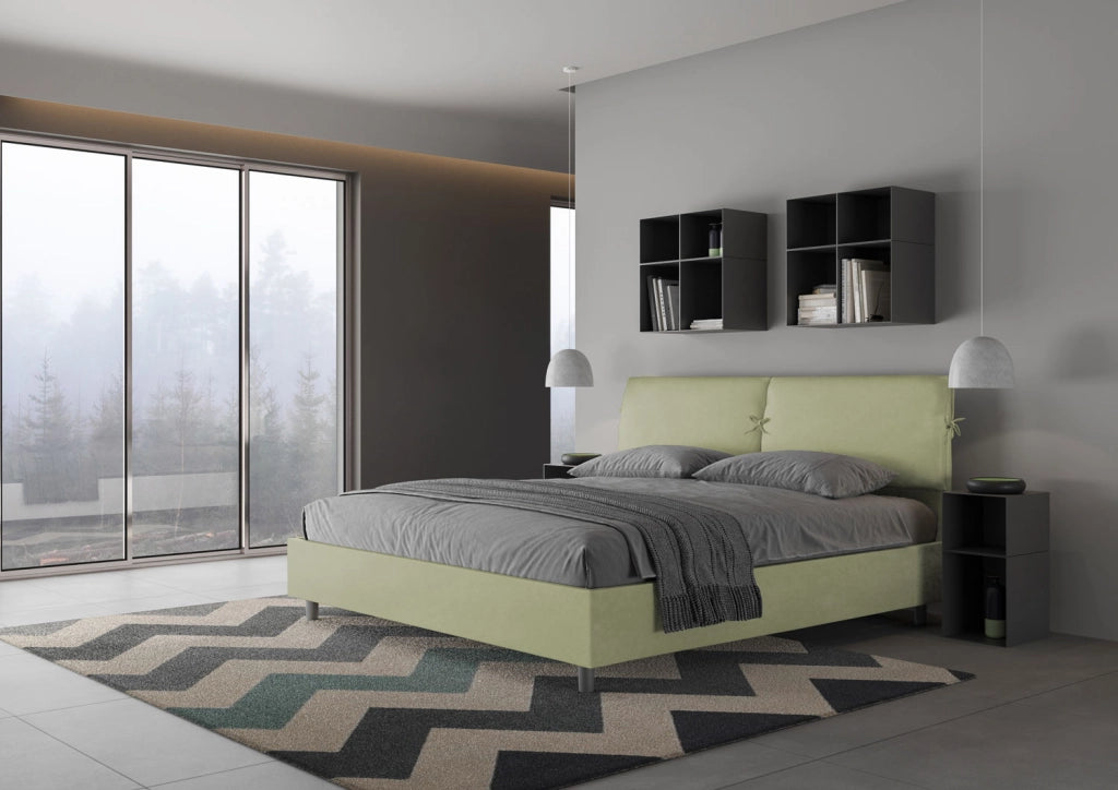 BS COM Letto matrimoniale king size con rete imbottito 200x210 microfibra tè verde