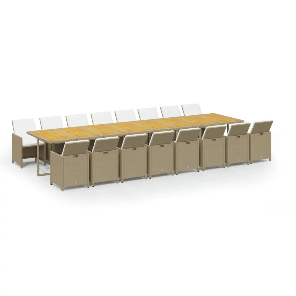 Set da Pranzo da Giardino 17 pz con Cuscini Beige in Polyrattan 3095689