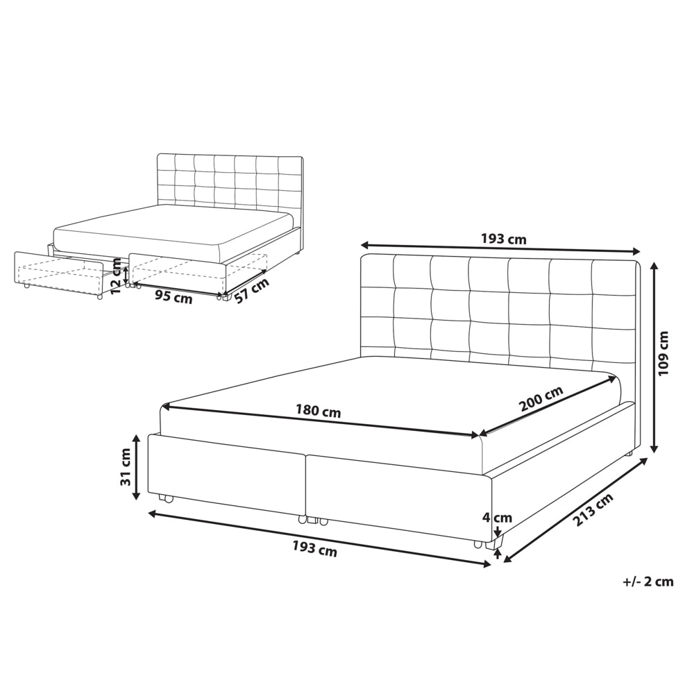 Letto contenitore matrimoniale imbottito marrone con rete a doghe e cassetti 180 x 200 cm