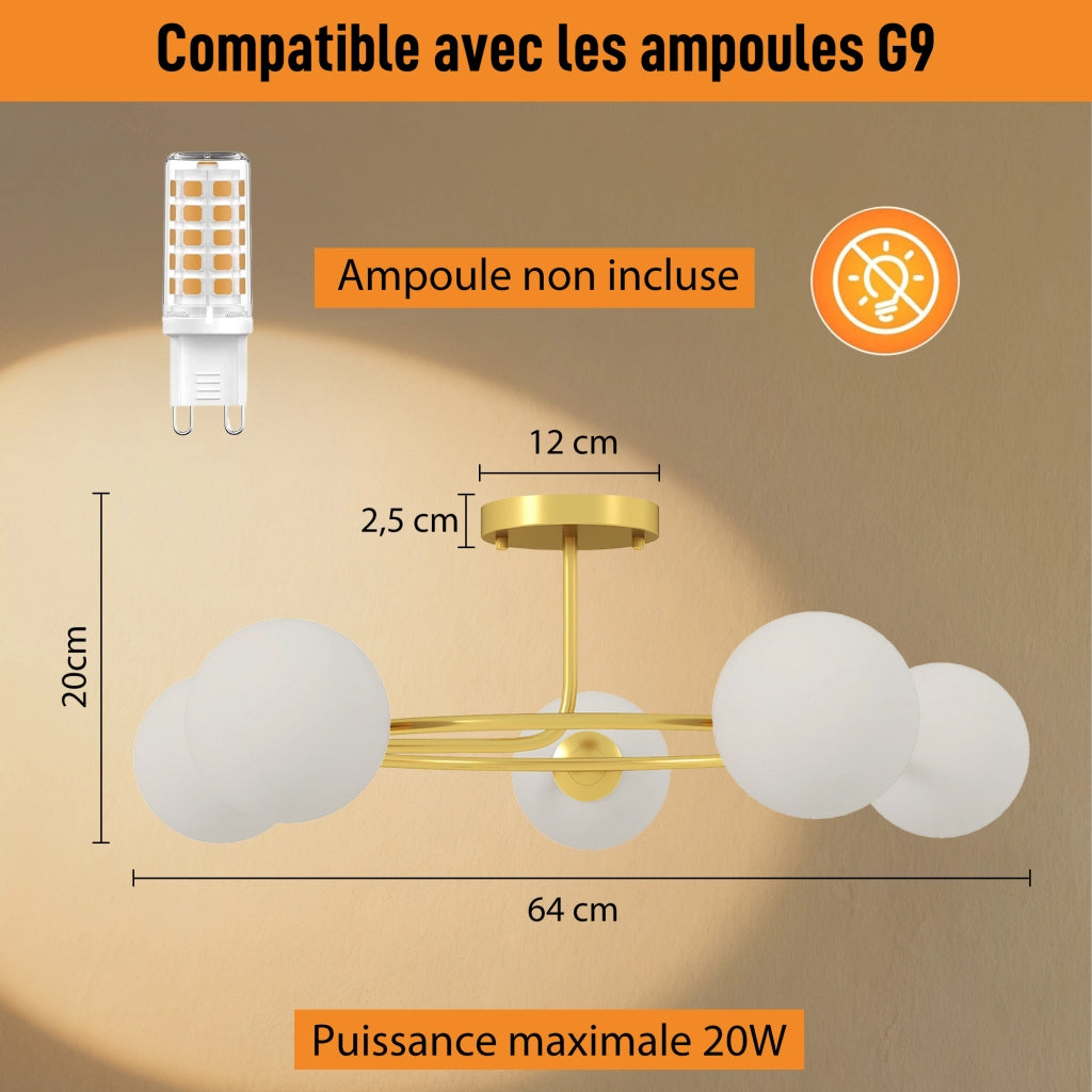 Lampadario a soffitto moderno ¨C zephmum ¨C 5 luci G9, dorato e bianco