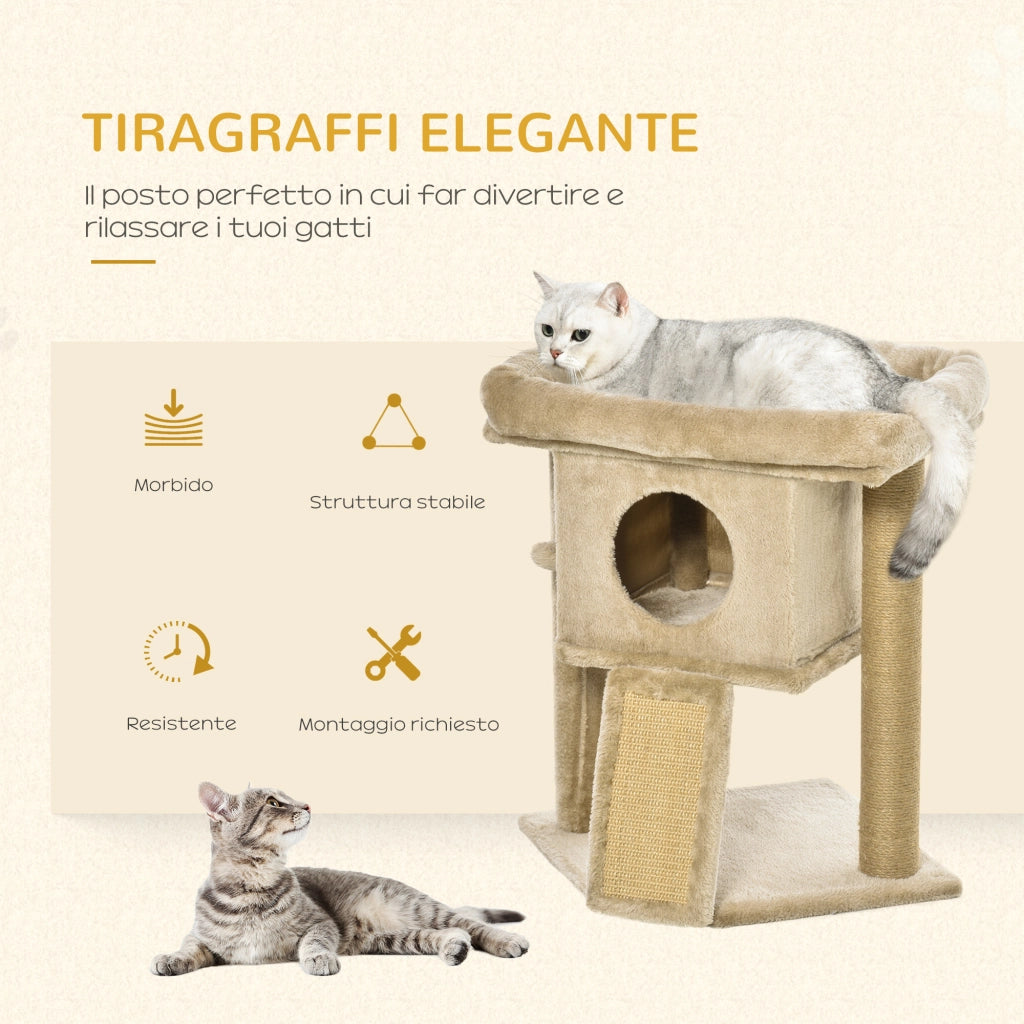 Tiragraffi Albero per Gatti con Casetta e Lettino ¨C Minimal ¨C Marrone
