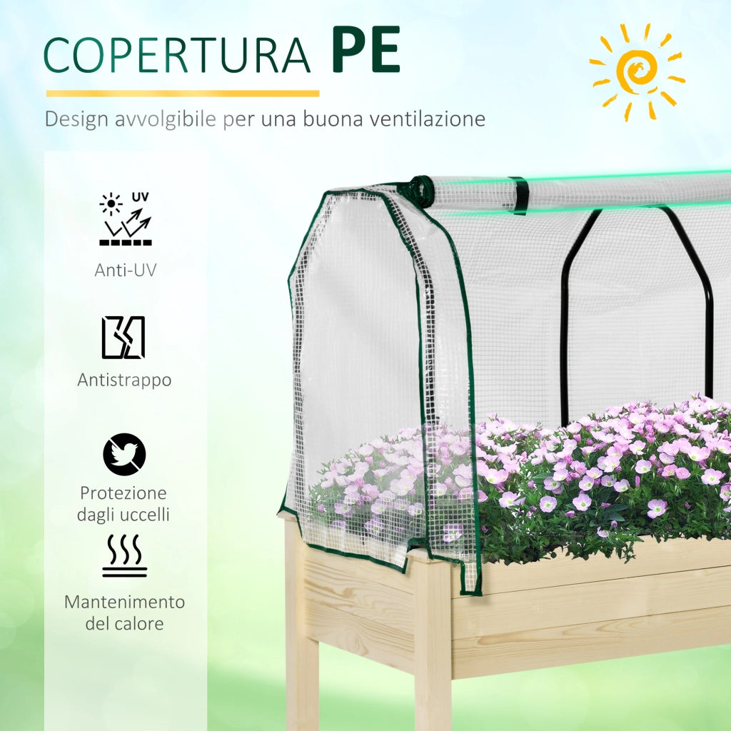 Letto Rialzato da Giardino ¨C Xylo ¨C Legno di Abete con Copertura PE, 121x55x117 cm