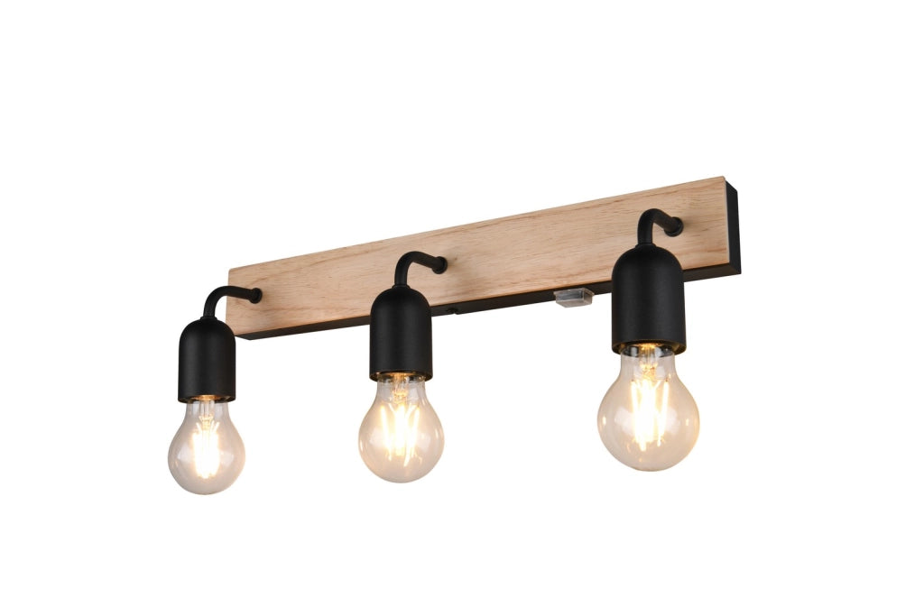 Applique bagno industrial legno chiaro/nero 3xE27 IP44