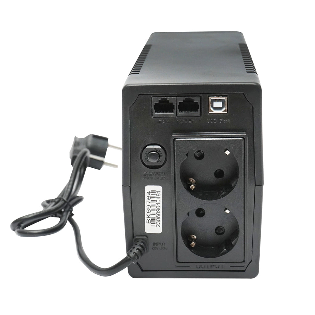 UPS 800VA / 480W con batteria 9Ah, 2 prese Schuko, LCD, USB, AVR Breckner Germany