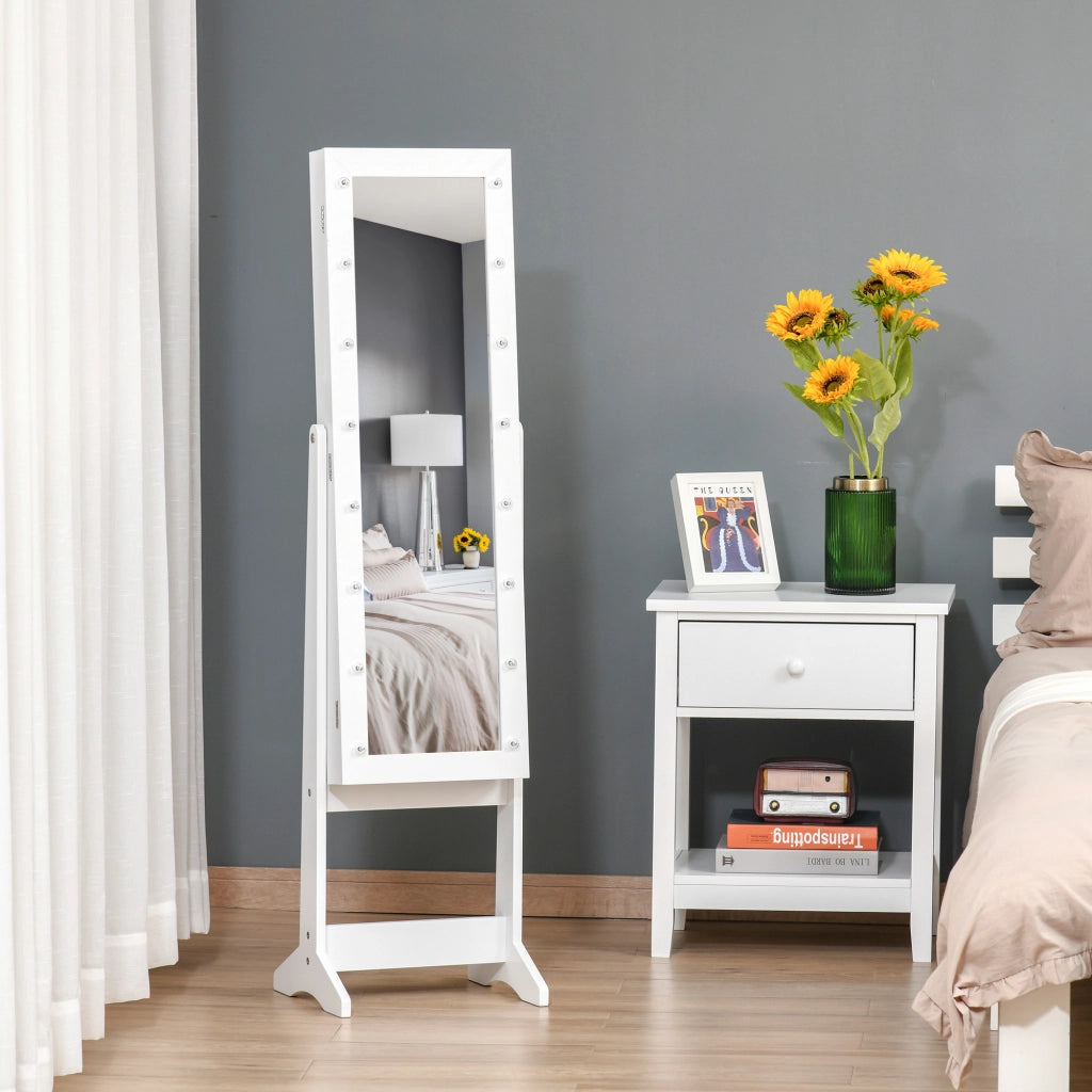 Organizzatore Gioielli Specchio con Luci LED ¨C Minimal ¨C 36x30x136 cm Bianco