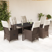 Set da Pranzo da Giardino 7pz con Cuscini in Polyrattan Marrone