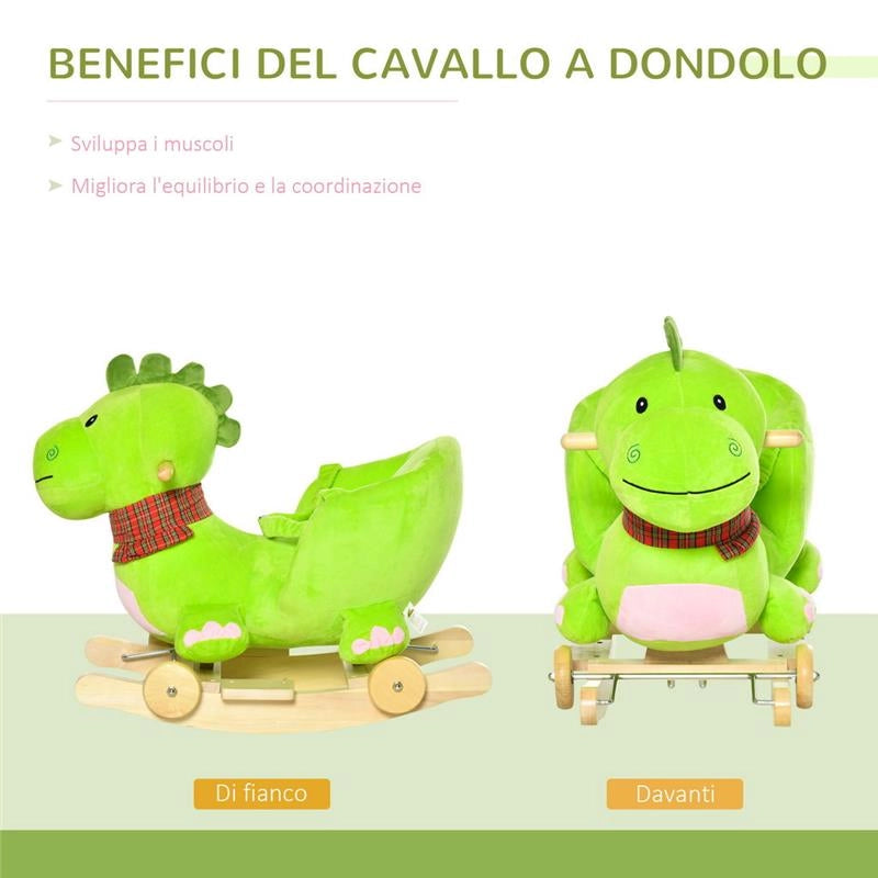 DONDOLO CON RUOTE A FORMA DI DRAGO PER BAMBINI 18-36 MESI VERDE