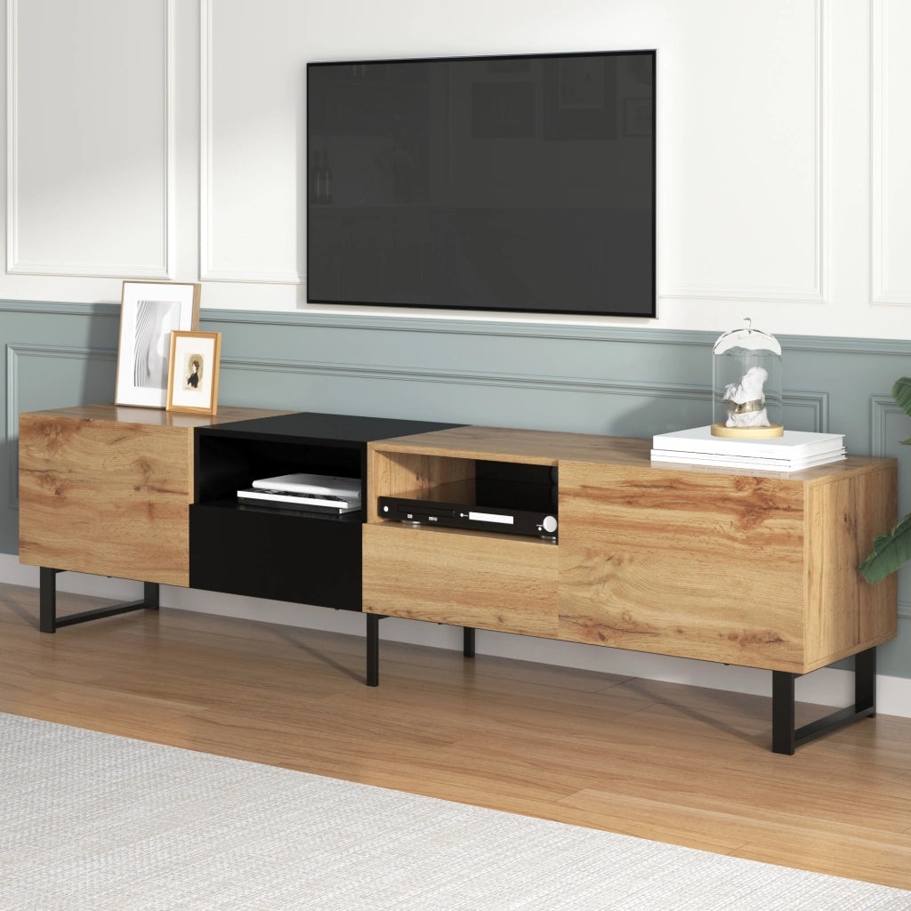 Cassettiera per TV in MDF color legno naturale e nero lunghezza 190 cm