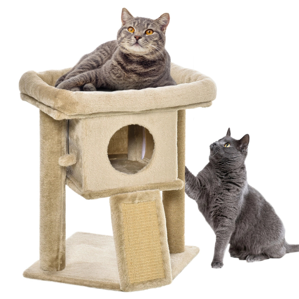 Tiragraffi Albero per Gatti con Casetta e Lettino ¨C Minimal ¨C Marrone