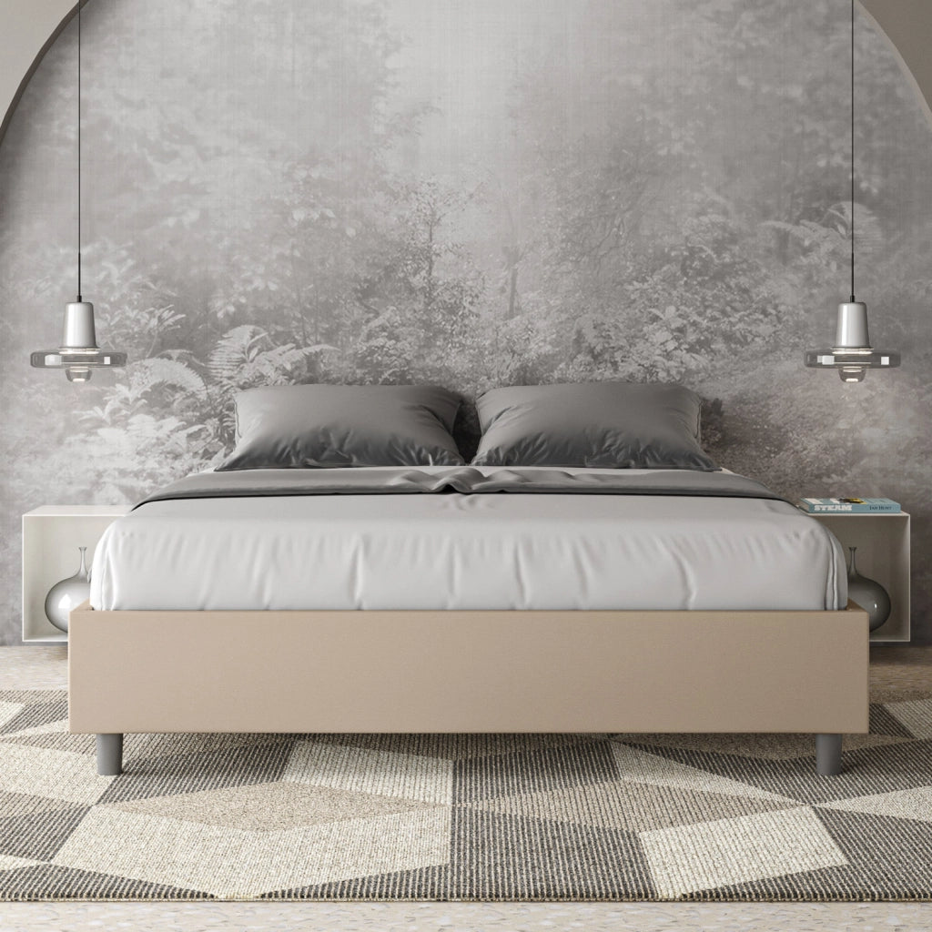 BS COM Letto matrimoniale senza rete imbottito 160x210 similpelle tortora