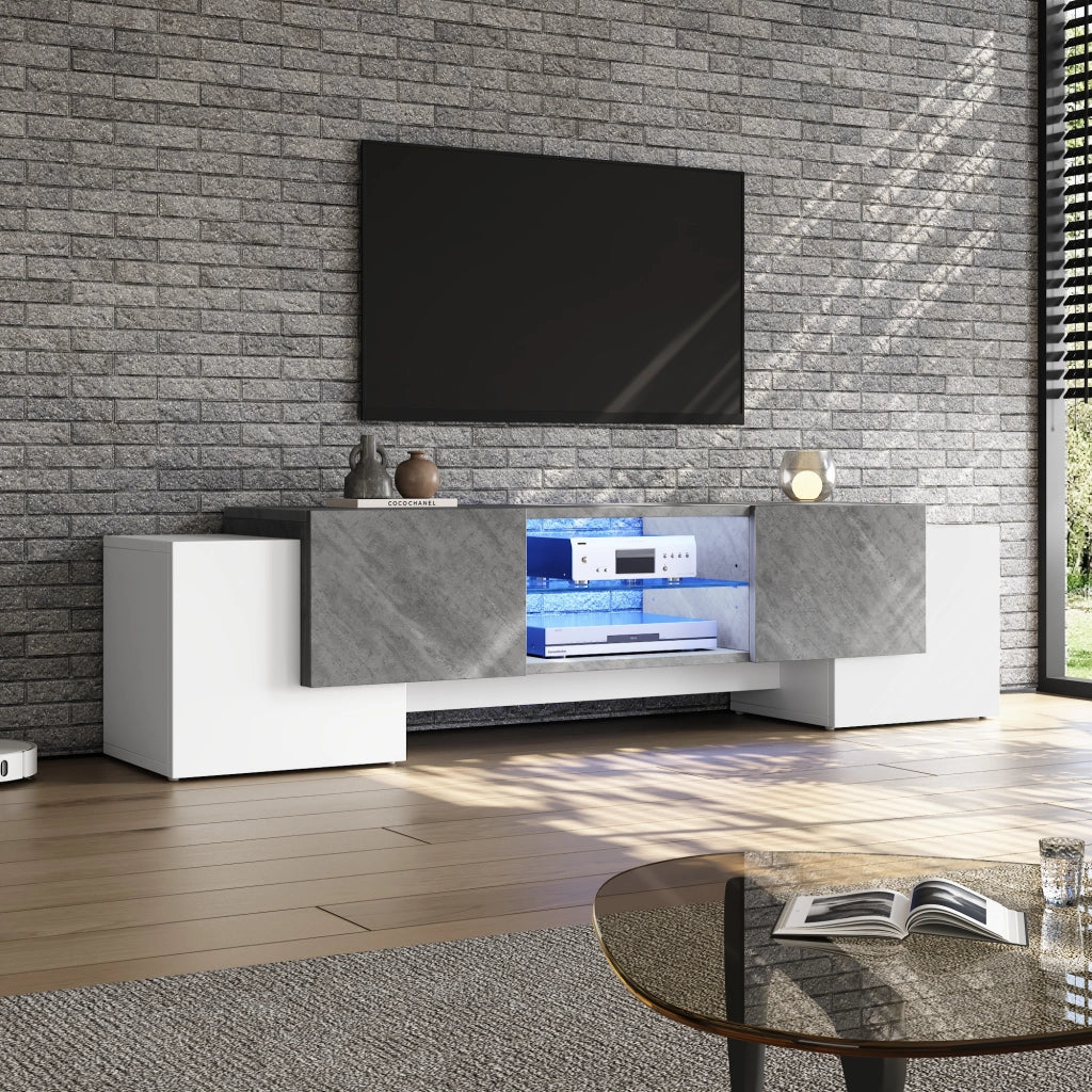 Cassettiera TV bianca e grigia in MDF lunghezza 180 cm