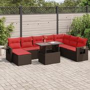 Set Divani da Giardino 9 pz con Cuscini Marrone Polyrattan Acacia 3327884