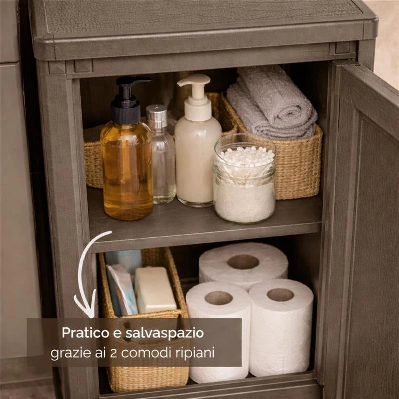 MOBILE ORGANIZZAZIONE CASA 2 MODULI WENGÉ 40X43X85,5 CM CON ANTA TRAFORATA – MOBILE CONTENITORE PER ORDINE E RIORDINO DEGLI SPAZI
