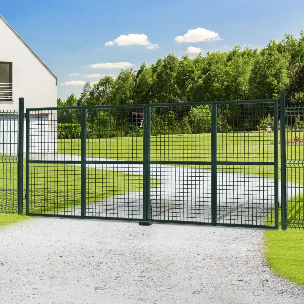 IDMarket - Cancello di recinzione in acciaio verde 315 x 150 cm con serratura e maniglia