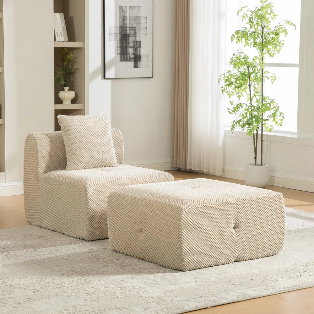 Divano Modulare in Tessuto Chenille ¨C MINIMAL ¨C Khaki Chiaro, Morbido, Antiscivolo