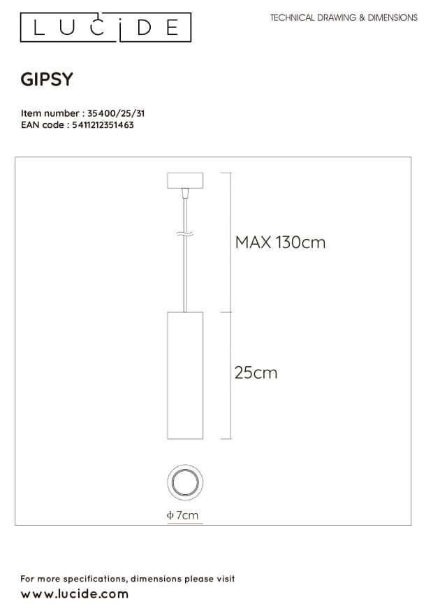 Lucide Gipsy lampada sospensione GU10 35W bianca Ø7
