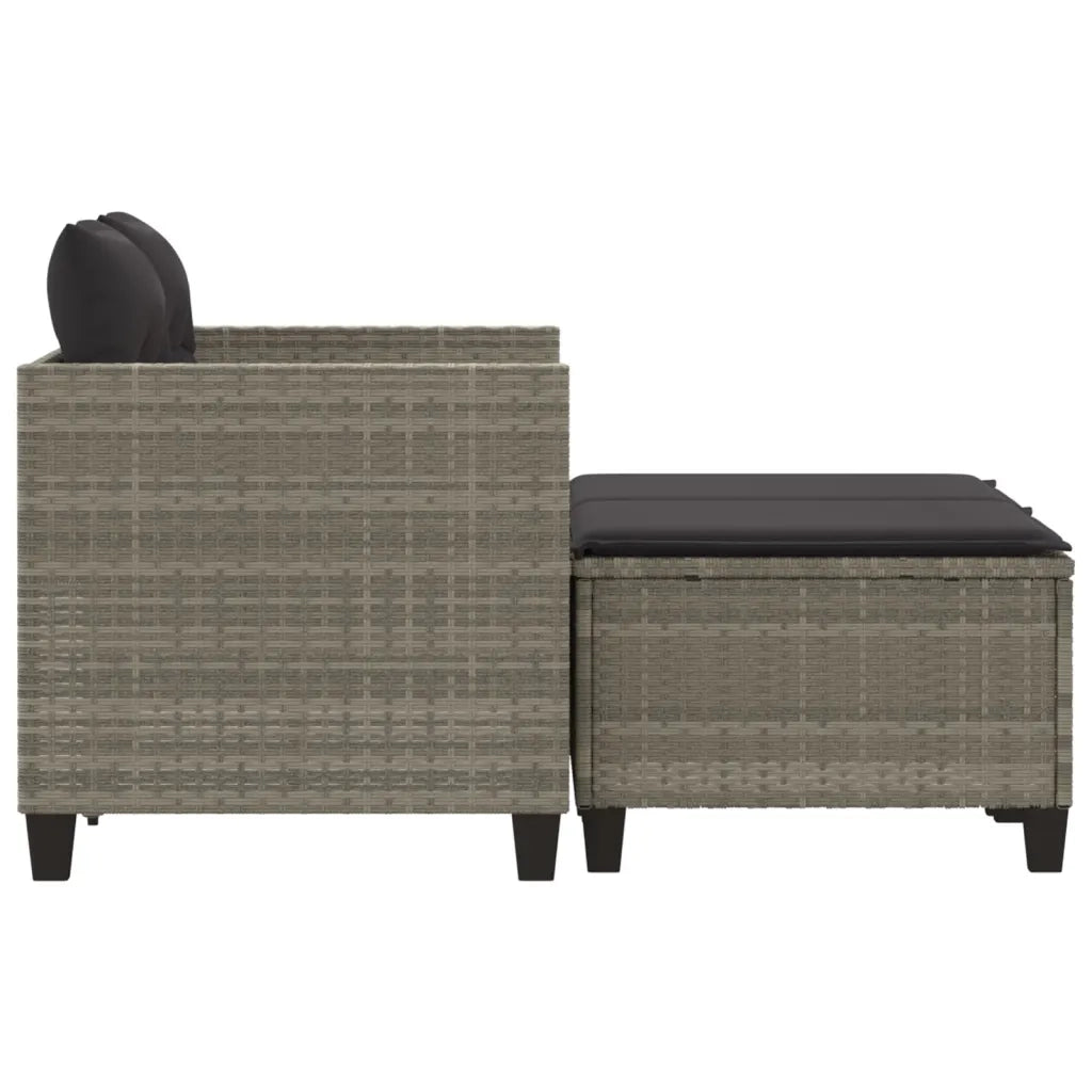 Divano da Giardino 2 Posti con Sgabelli-Sofa da Giardino-Divano da esterno Grigio Chiaro Polyrattan