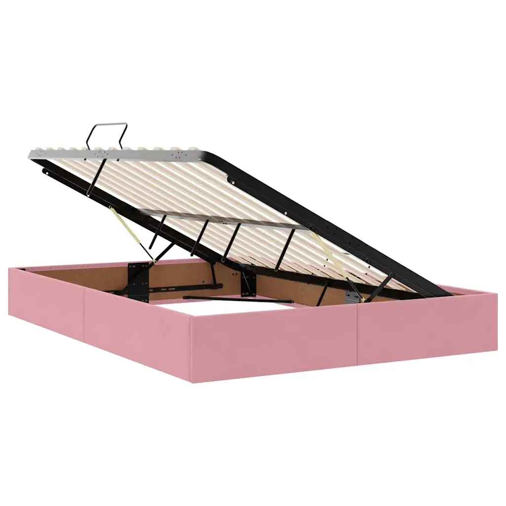 Letto con contenitore e LED con led Rosa 140 x 200 cm Velluto