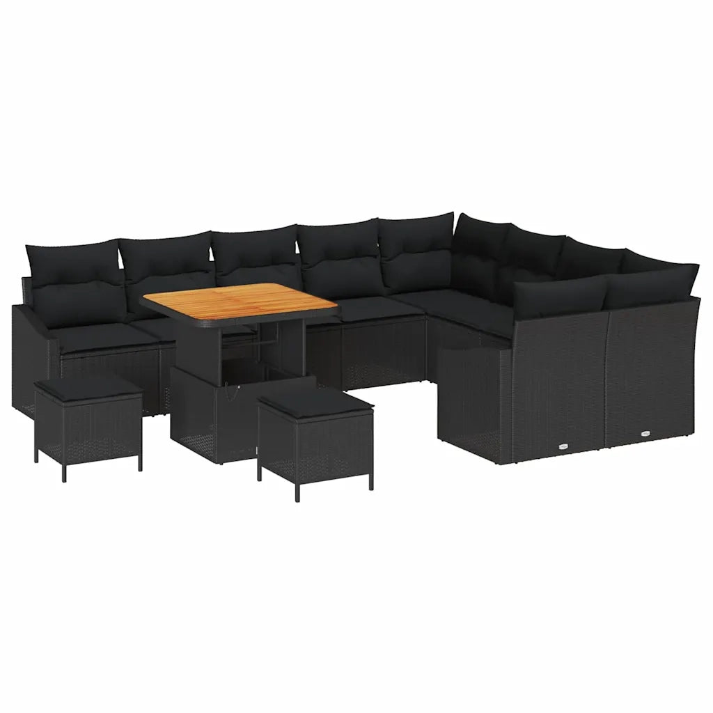 Set Divano da Giardino con cuscino 12 pcs Nero Poly Rattan 3364639