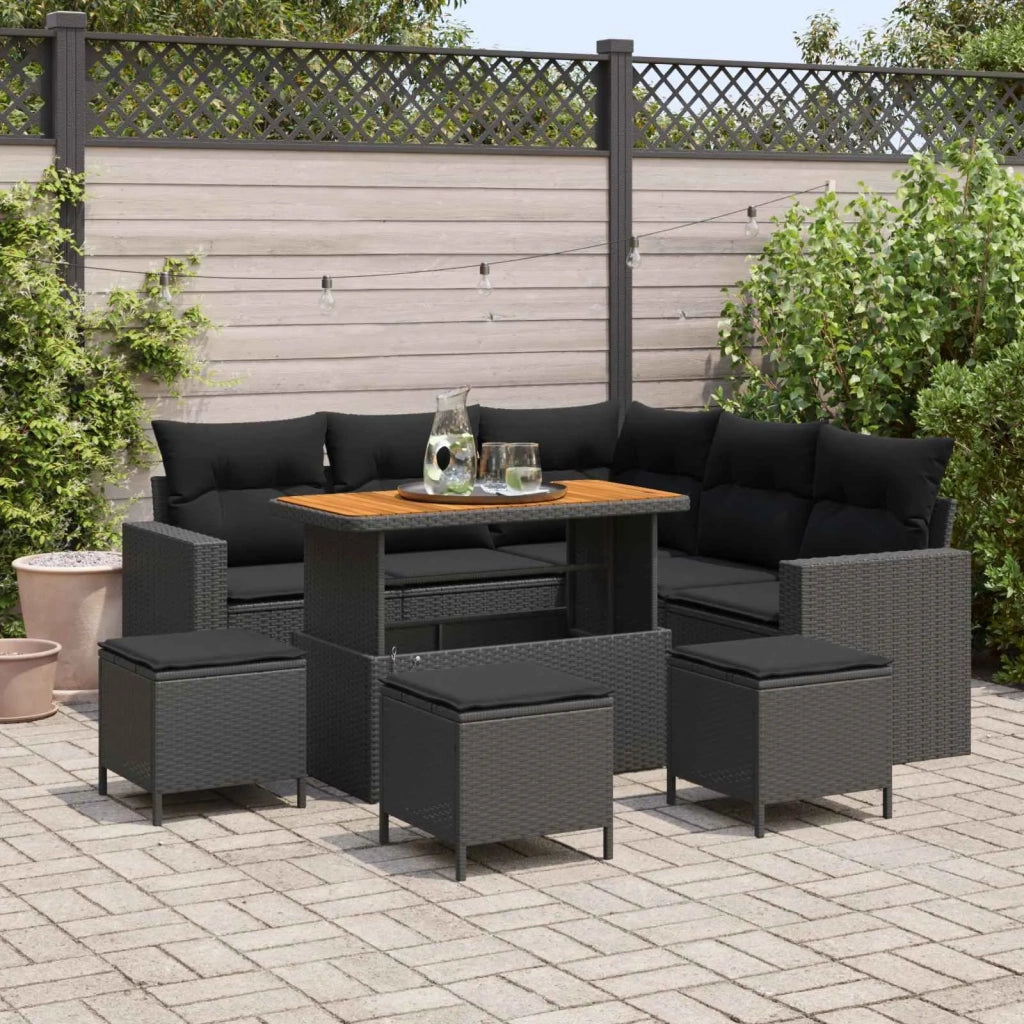 Set Divano da Giardino 9 pcs Nero polyrattan