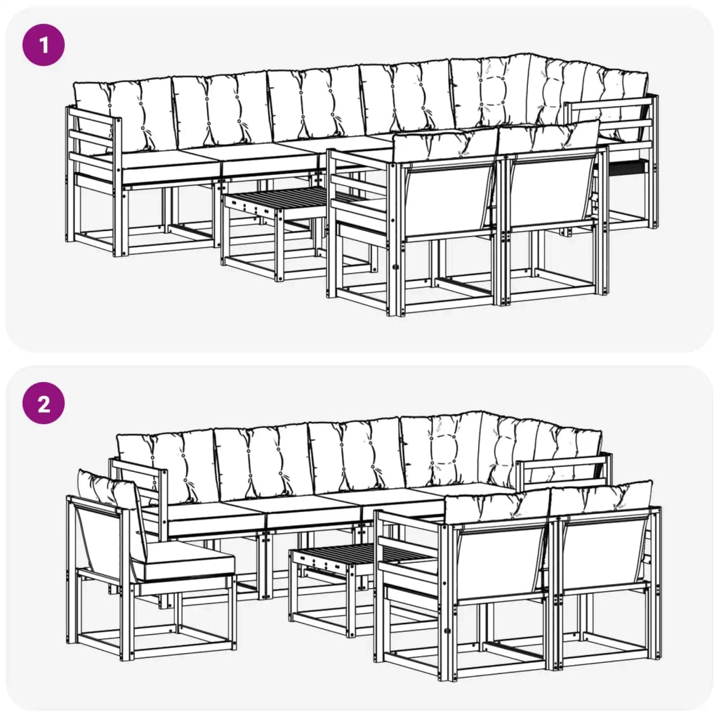 Set di divani da esterno con cuscino 9 pcs Bianco e Nero 3389610