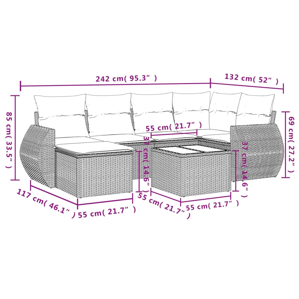 Set Divani da Giardino con Cuscini 7pz Nero Polyrattan