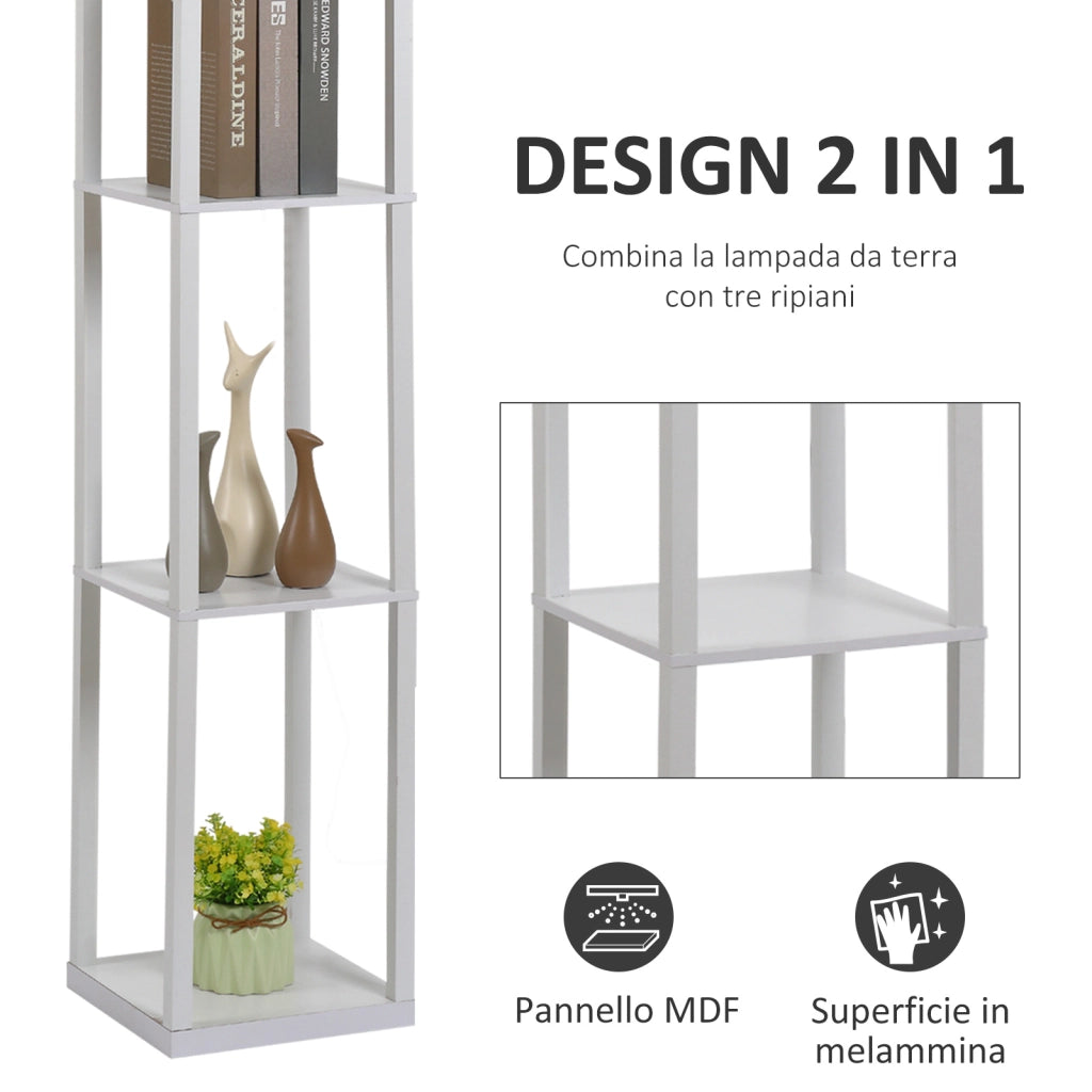 EasyComfort Lampada da Terra con 3 Mensole Integrate, Attacco E27 Potenza 40W, Arredamento Moderno in MDF, 26x26x160cm, Bianco